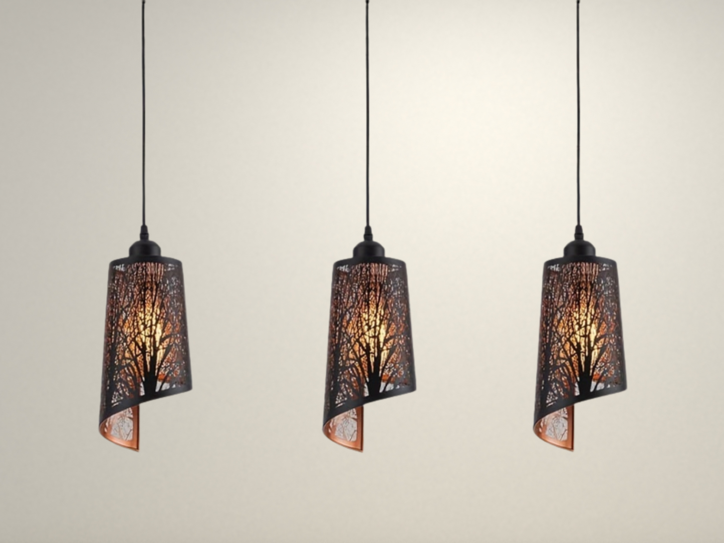 Radientia 3pcs Vintage-Inspired Industrial Black Pendant Lights with Golden Accents