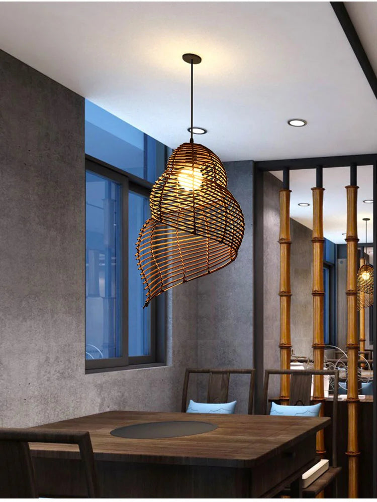 Radientia Handmade Bamboo Conch Pendant Light – Retro Rustic Design
