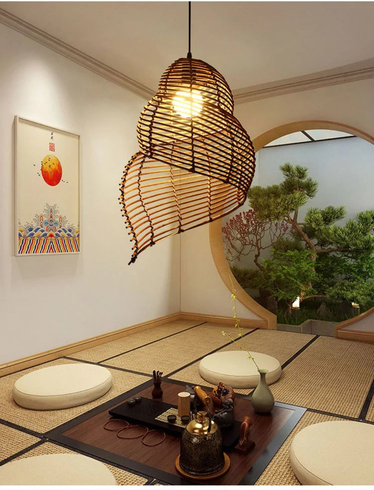 Radientia Handmade Bamboo Conch Pendant Light – Retro Rustic Design