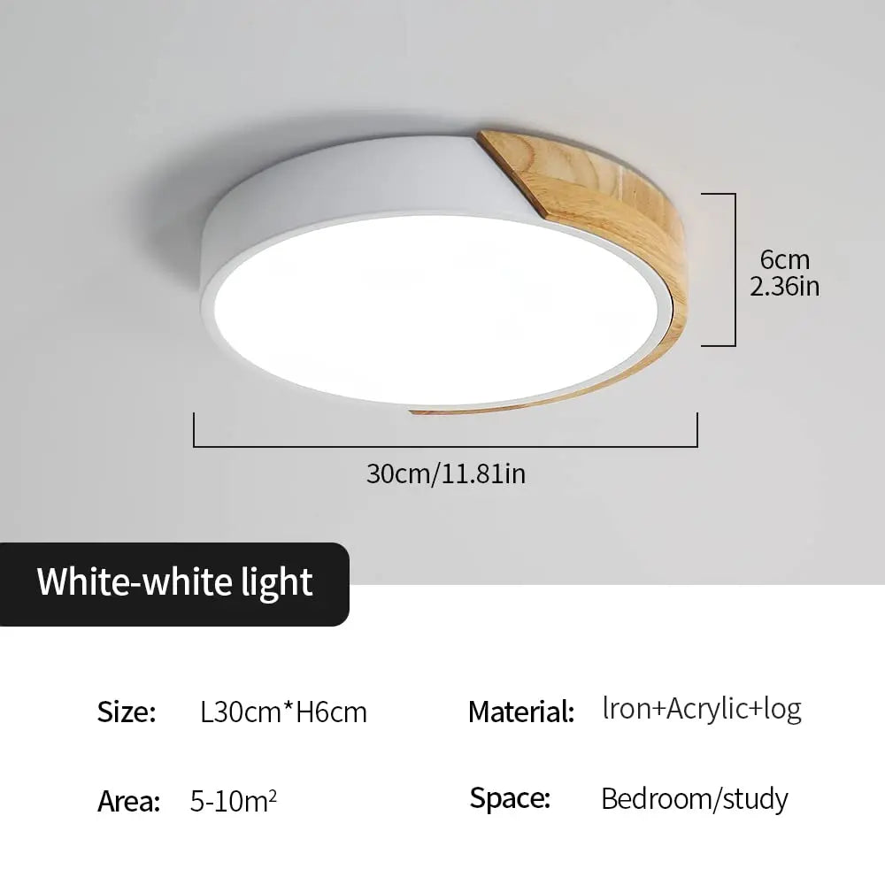 Radientia Round Wooden LED Ceiling Light – 24W, Ø30cm, Cool White