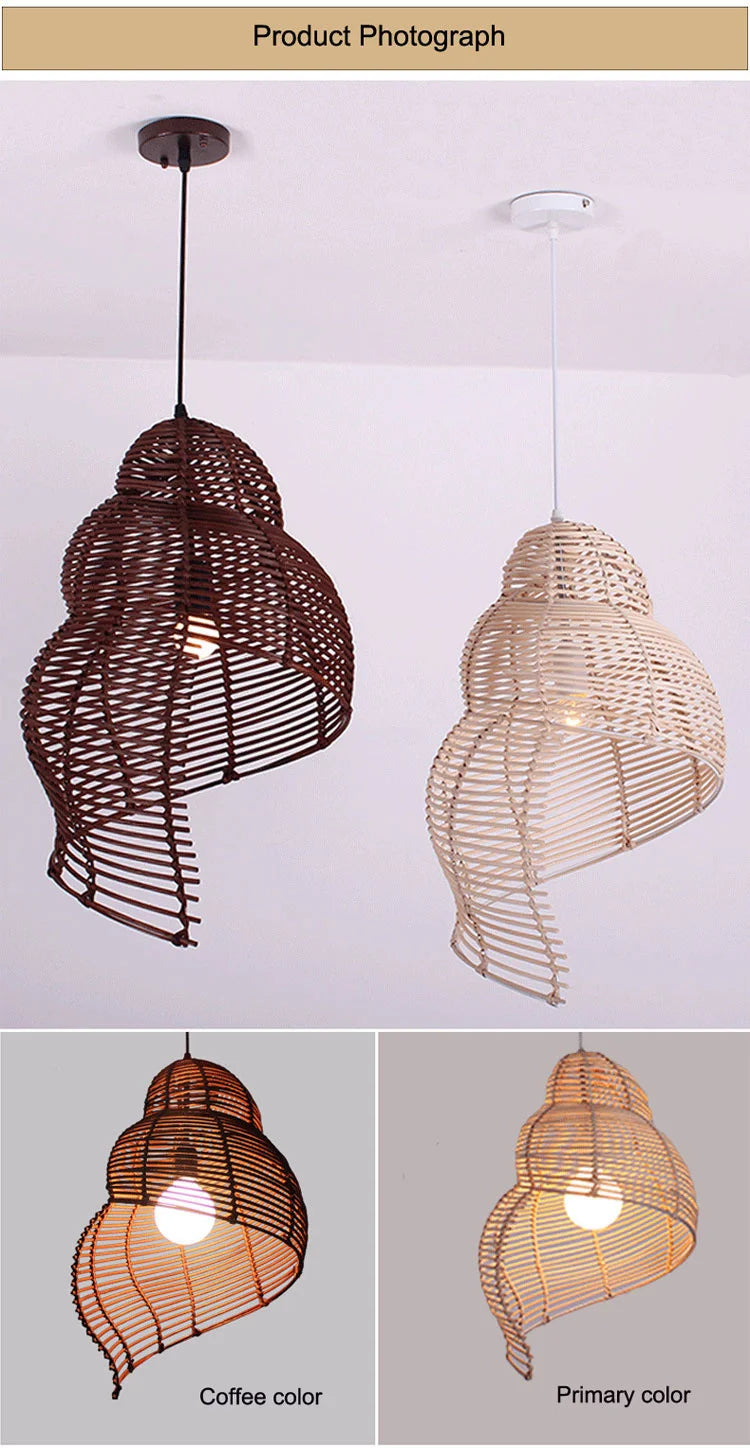 Radientia Handmade Bamboo Conch Pendant Light – Retro Rustic Design