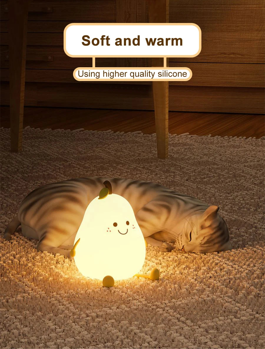Radientia USB Rechargeable Pear Silicone Night Light – Touch Sensor & Remote