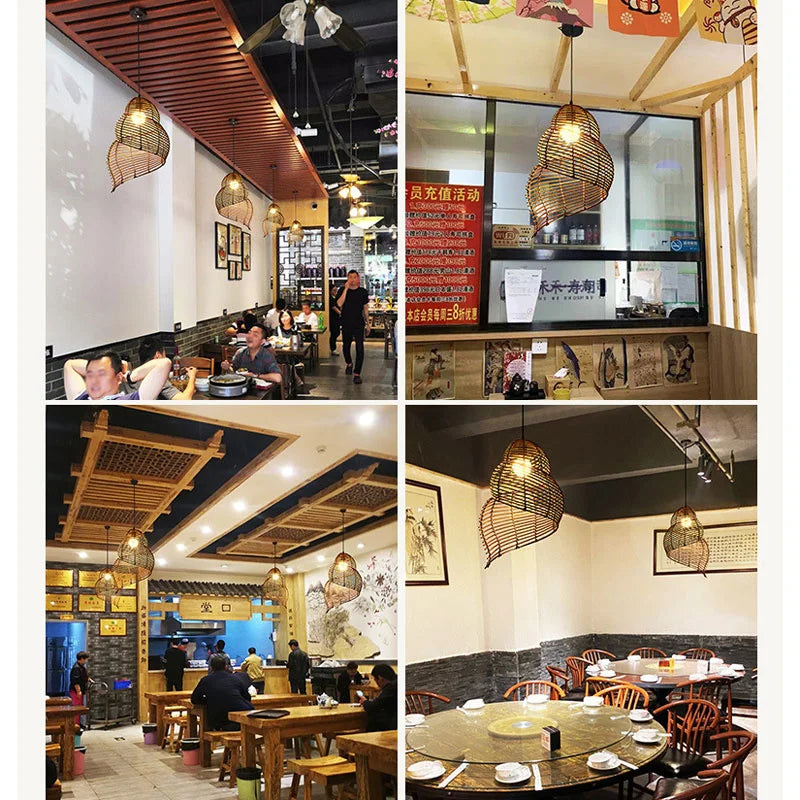 Radientia Handmade Bamboo Conch Pendant Light – Retro Rustic Design