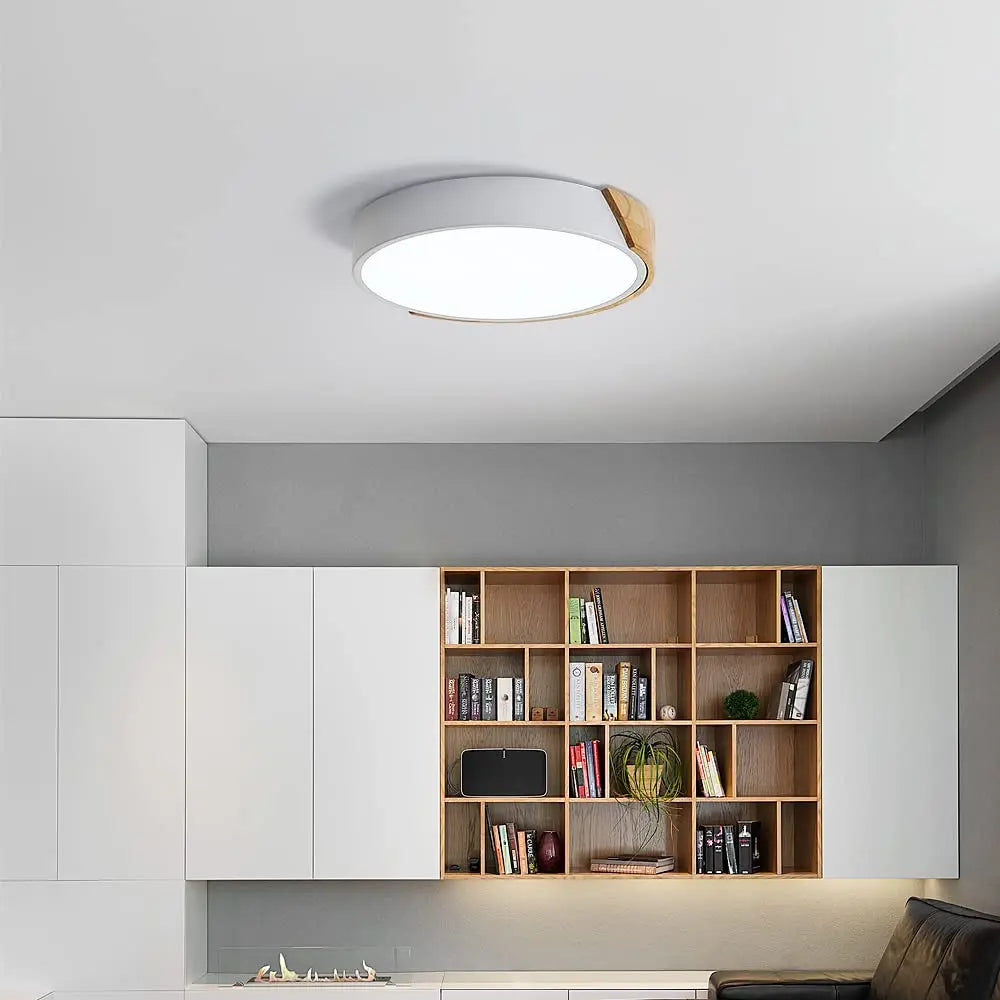 Radientia Round Wooden LED Ceiling Light – 24W, Ø30cm, Cool White