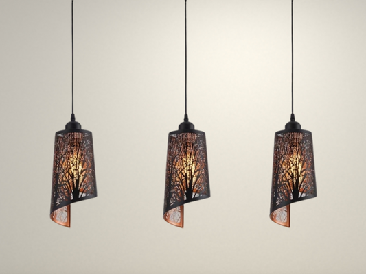 Radientia 3pcs Vintage-Inspired Industrial Black Pendant Lights with Golden Accents