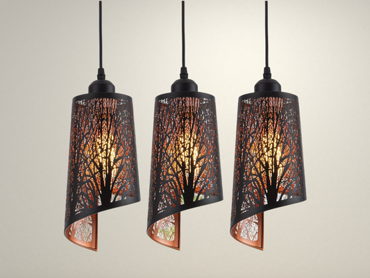Radientia 3pcs Vintage-Inspired Industrial Black Pendant Lights with Golden Accents