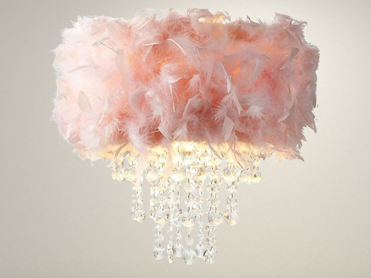 Radientia Luxury Pink Feather Chandelier | Designer Pendant Light Shade with Acrylic Droplets