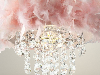 Radientia Luxury Pink Feather Chandelier | Designer Pendant Light Shade with Acrylic Droplets