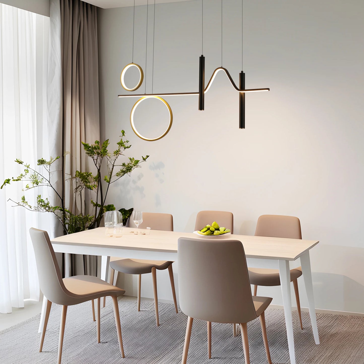Radientia Modern LED Wave Pendant Chandelier – Black & Gold, Dimmable with Remote