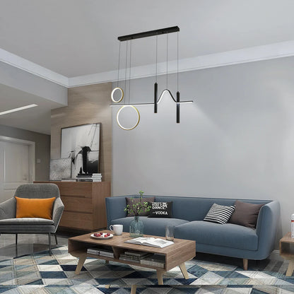Radientia Modern LED Wave Pendant Chandelier – Black & Gold, Dimmable with Remote