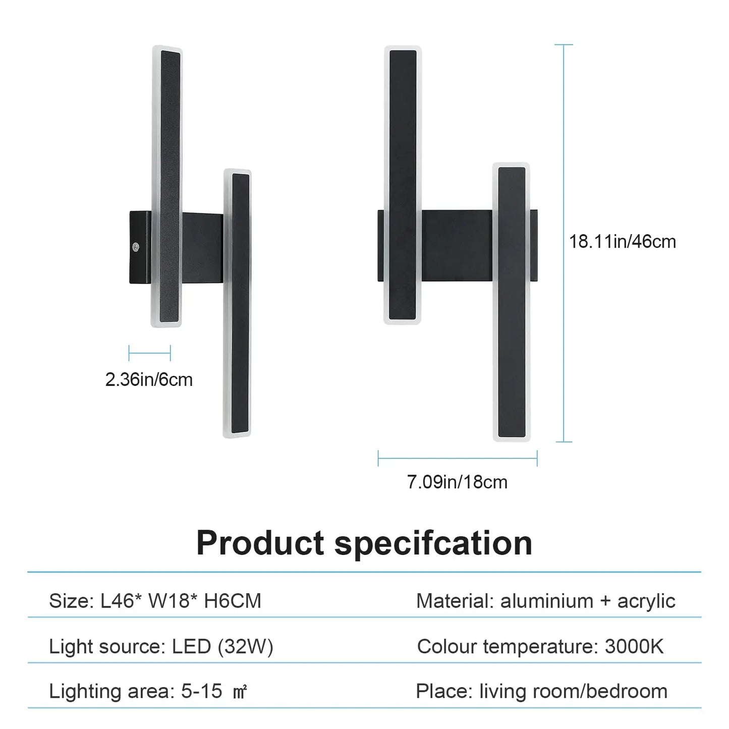 Radientia Modern LED Wall Light – 32W, 6500K Cool White