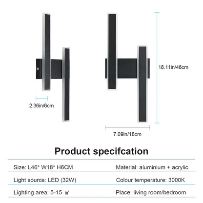 Radientia Modern LED Wall Light – 32W, 6500K Cool White