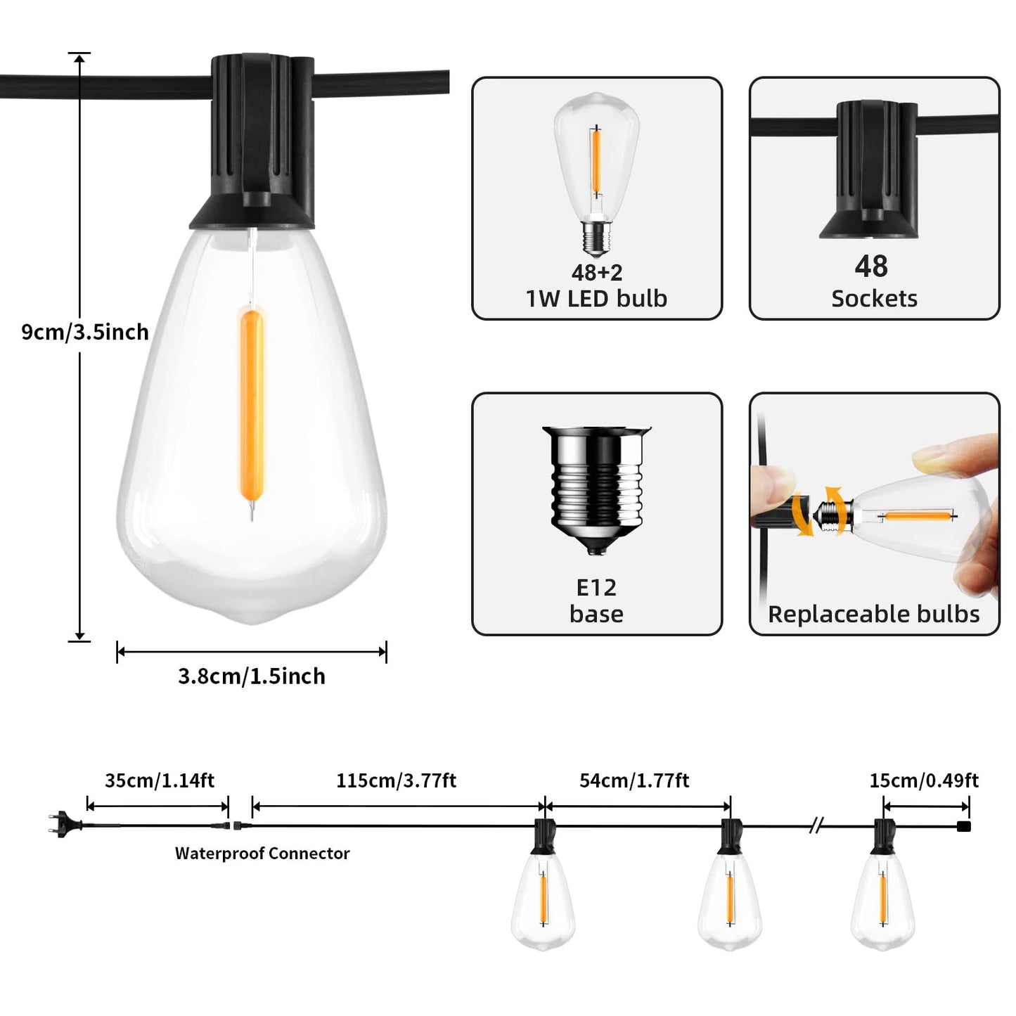 Radientia ST38 LED Outdoor String Lights – Waterproof Edison-Style Bulbs
