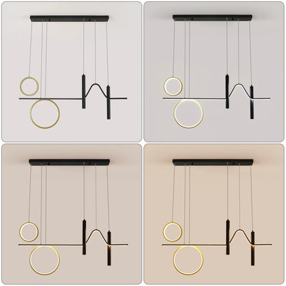 Radientia Modern LED Wave Pendant Chandelier – Black & Gold, Dimmable with Remote