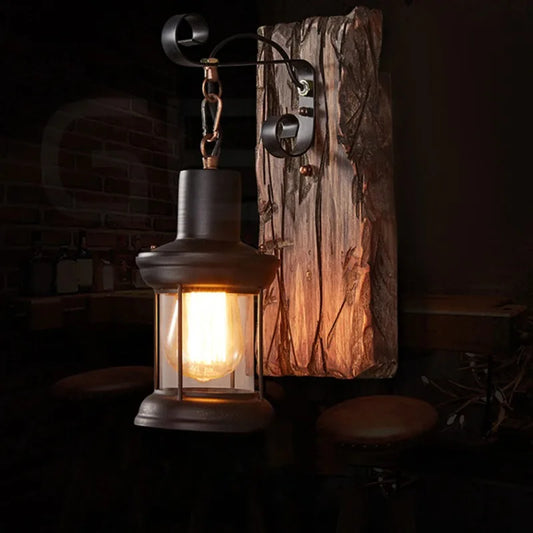 Radientia Rustic Industrial Wood Wall Sconce – Vintage Metal Art