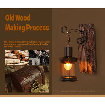 Radientia Rustic Industrial Wood Wall Sconce – Vintage Metal Art