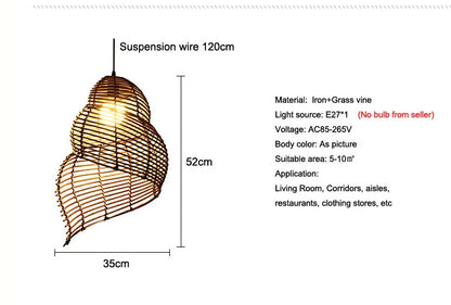 Radientia Handmade Bamboo Conch Pendant Light – Retro Rustic Design