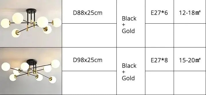 Radientia Modern Black & Gold Bubble Ball Ceiling Lamp