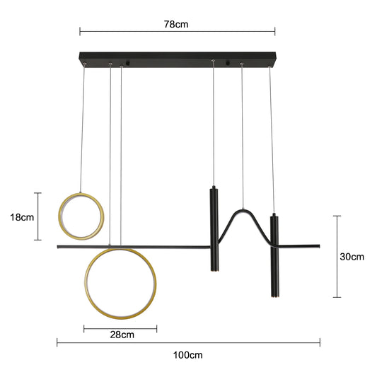 Radientia Modern LED Wave Pendant Chandelier – Black & Gold, Dimmable with Remote