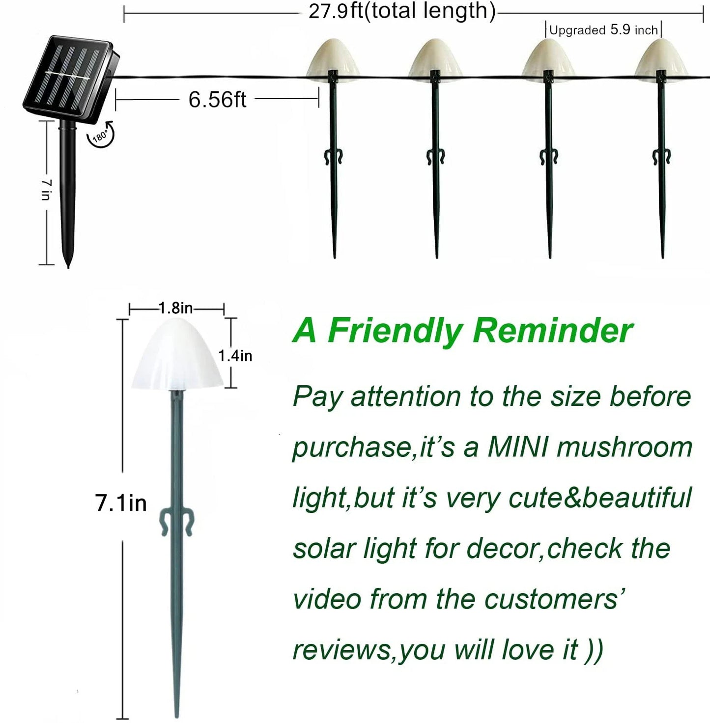 Radientia Solar Mushroom Garden Lights – Waterproof LED Outdoor Décor 10 LEDs