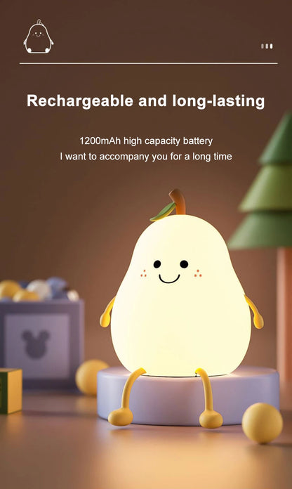 Radientia USB Rechargeable Pear Silicone Night Light – Touch Sensor & Remote
