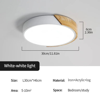 Radientia Round Wooden LED Ceiling Light – 24W, Ø30cm, Cool White