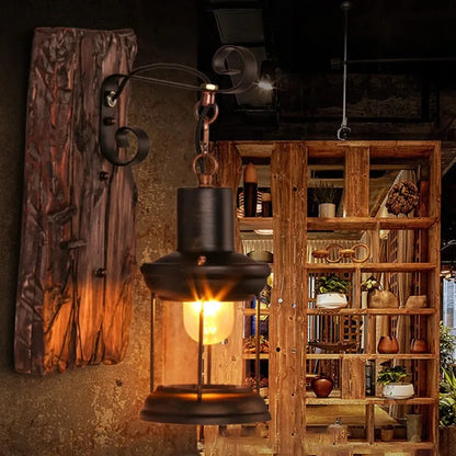 Radientia Rustic Industrial Wood Wall Sconce – Vintage Metal Art