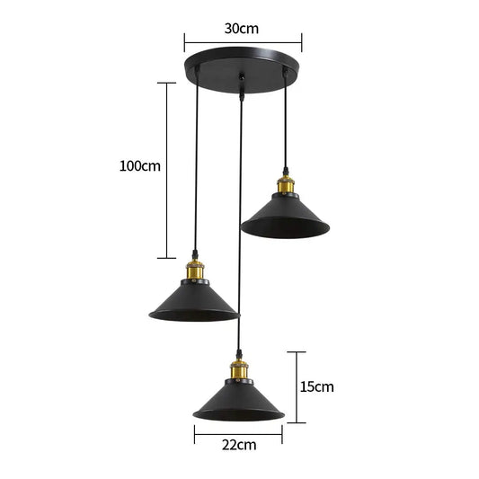 Radientia Vintage Industrial 3-Light Pendant Chandelier – Edison Style