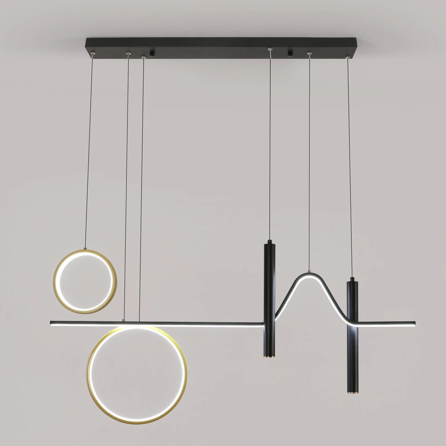 Radientia Modern LED Wave Pendant Chandelier – Black & Gold, Dimmable with Remote