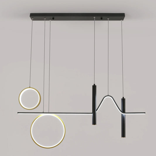 Radientia Modern LED Wave Pendant Chandelier – Black & Gold, Dimmable with Remote