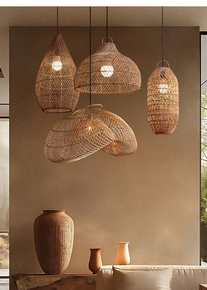 Radientia Vintage Rattan Pendant Light – Hand-Woven Bamboo Design
