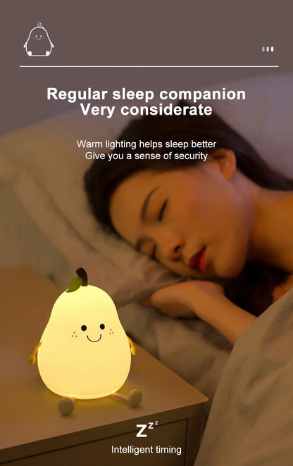 Radientia USB Rechargeable Pear Silicone Night Light – Touch Sensor & Remote