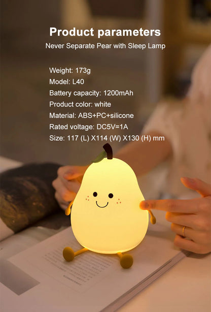 Radientia USB Rechargeable Pear Silicone Night Light – Touch Sensor & Remote