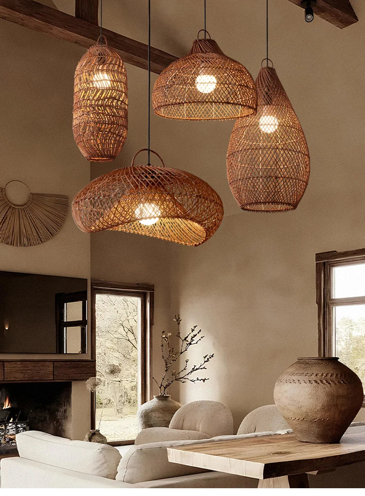 Radientia Vintage Rattan Pendant Light – Hand-Woven Bamboo Design