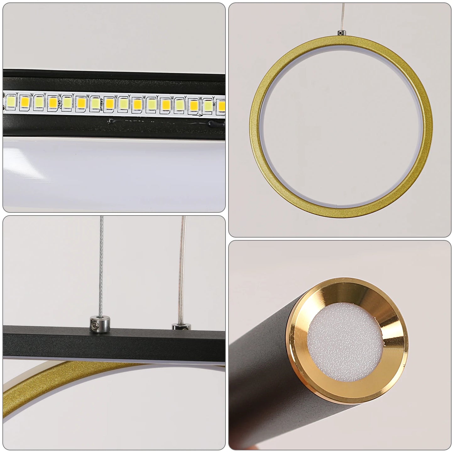 Radientia Modern LED Wave Pendant Chandelier – Black & Gold, Dimmable with Remote