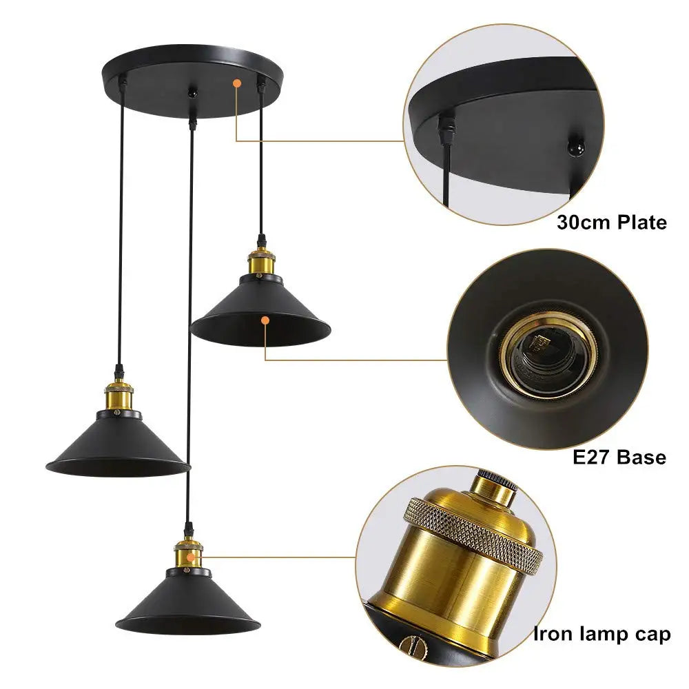 Radientia Vintage Industrial 3-Light Pendant Chandelier – Edison Style