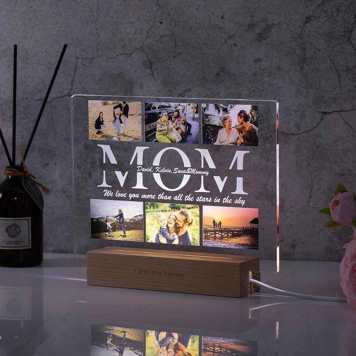 Personalized Custom Photo Text 3D Acrylic Lamp Customized Bedroom NightLight for MOM DAD LOVE Family Birthday Christmas Day Gift