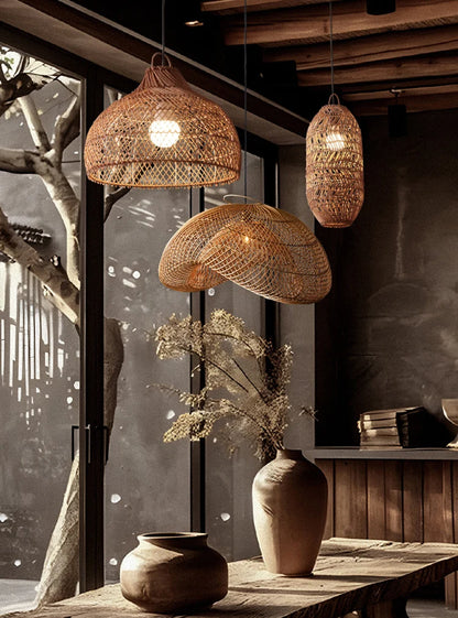 Radientia Vintage Rattan Pendant Light – Hand-Woven Bamboo Design