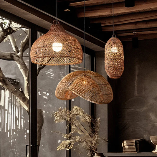 Radientia Vintage Rattan Pendant Light – Hand-Woven Bamboo Design