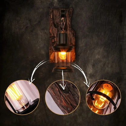 Radientia Rustic Industrial Wood Wall Sconce – Vintage Metal Art