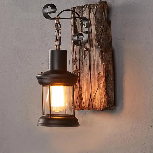 Radientia Rustic Industrial Wood Wall Sconce – Vintage Metal Art