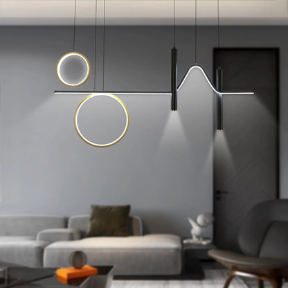 Radientia Modern LED Wave Pendant Chandelier – Black & Gold, Dimmable with Remote